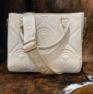 Valentino Orlandi Off white bone color leather vegan bag hand purse gold strap